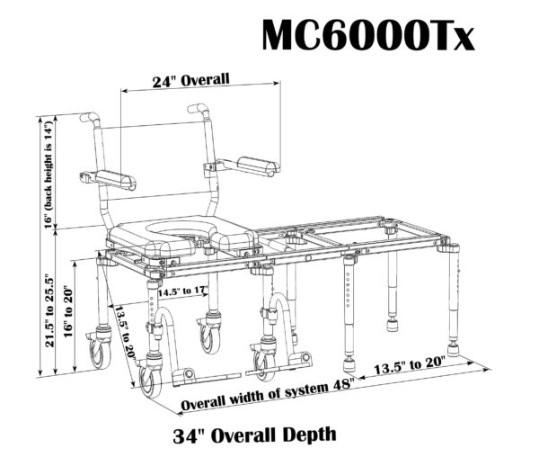 MC6000TX Travel Tub Slider & Commode Chair – Lightweight 3-in-1 with Roller Carrying Cases